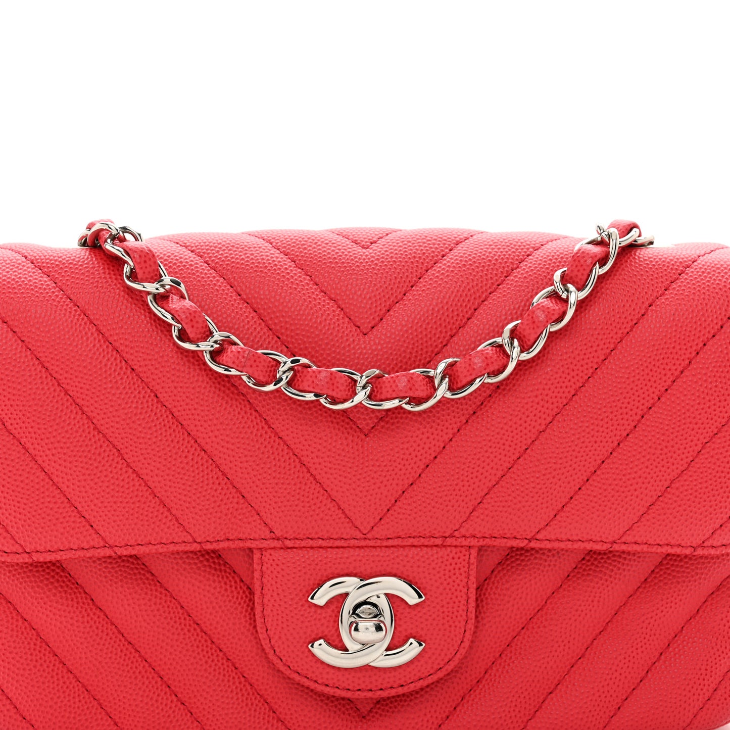 Caviar Chevron Quilted Mini Rectangular Flap Red