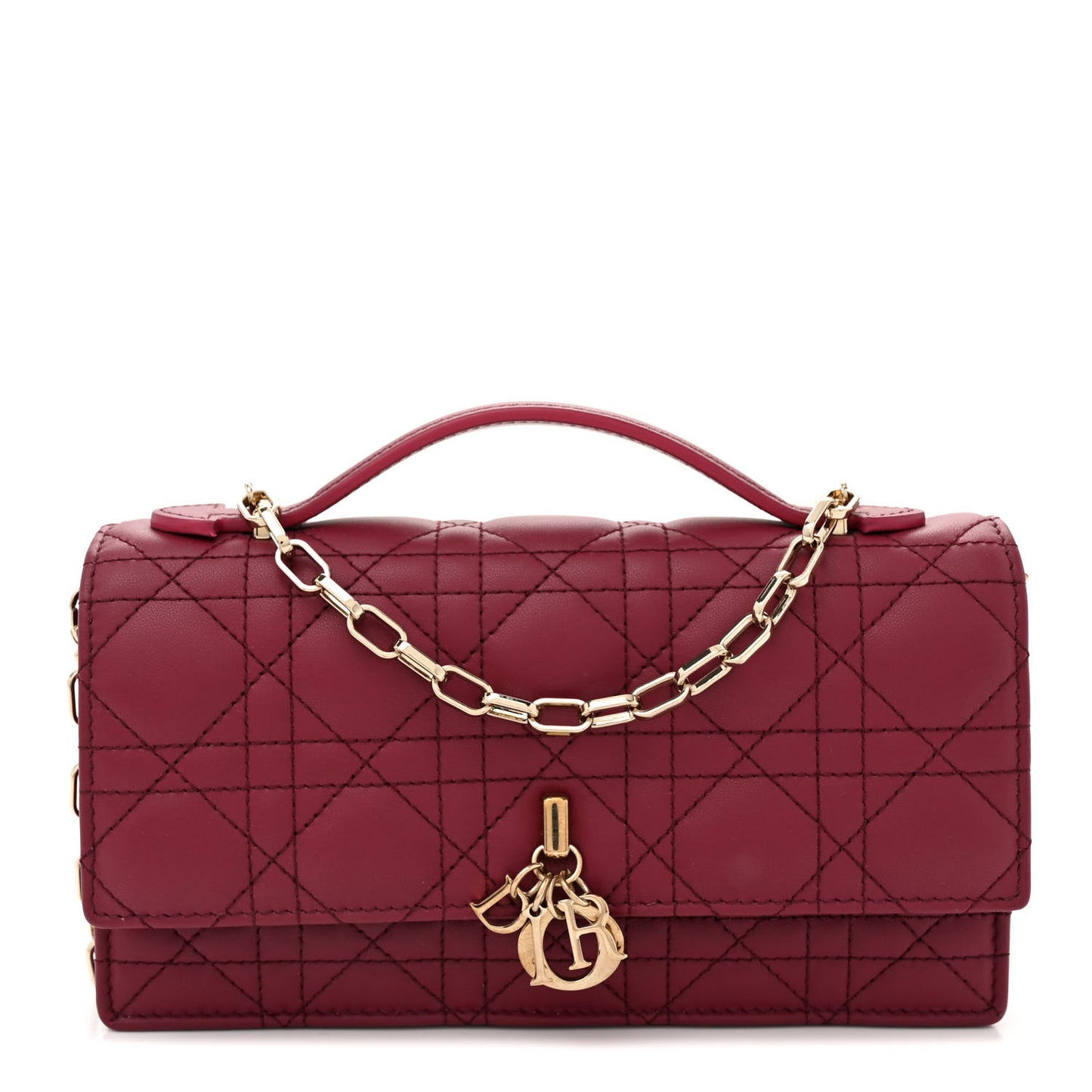 Lambskin Cannage Mini My Dior Top Handle Clutch Burgundy