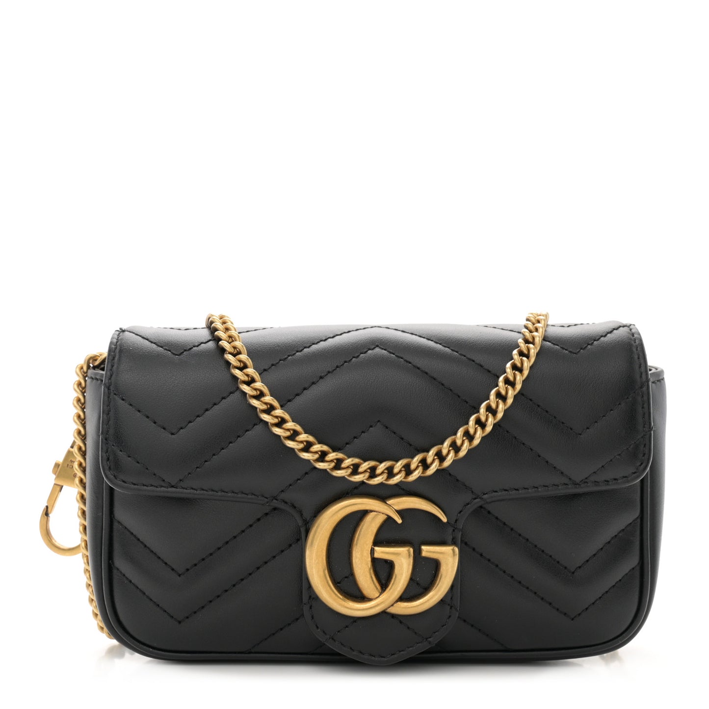 Calfskin Matelasse Super Mini GG Marmont Shoulder Bag Black