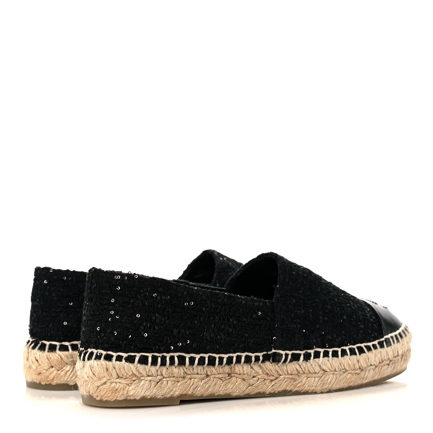 Chanel Tweed Patent Goatskin Sequin CC Espadrilles 37 Black 4 of 8