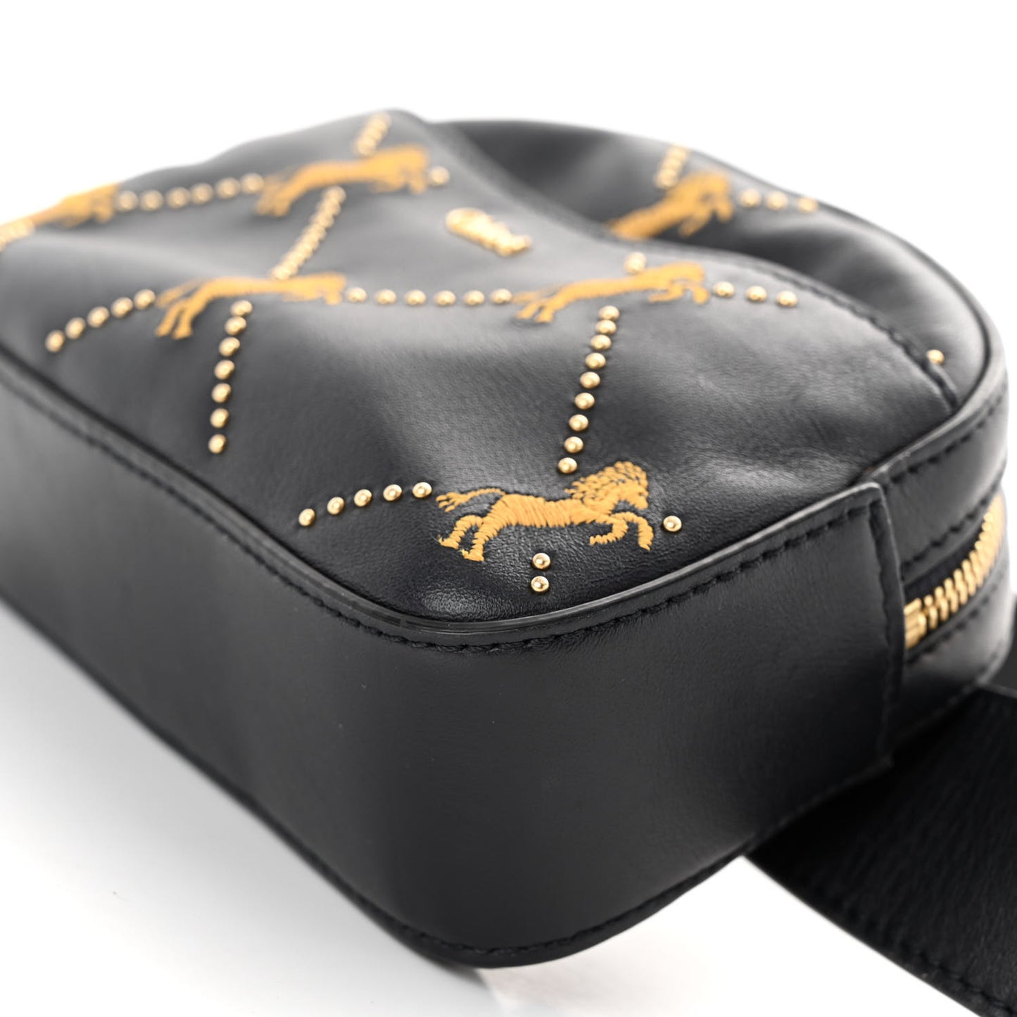 Smooth Calfskin Little Horses Embroidered Signature Belt Bag Black