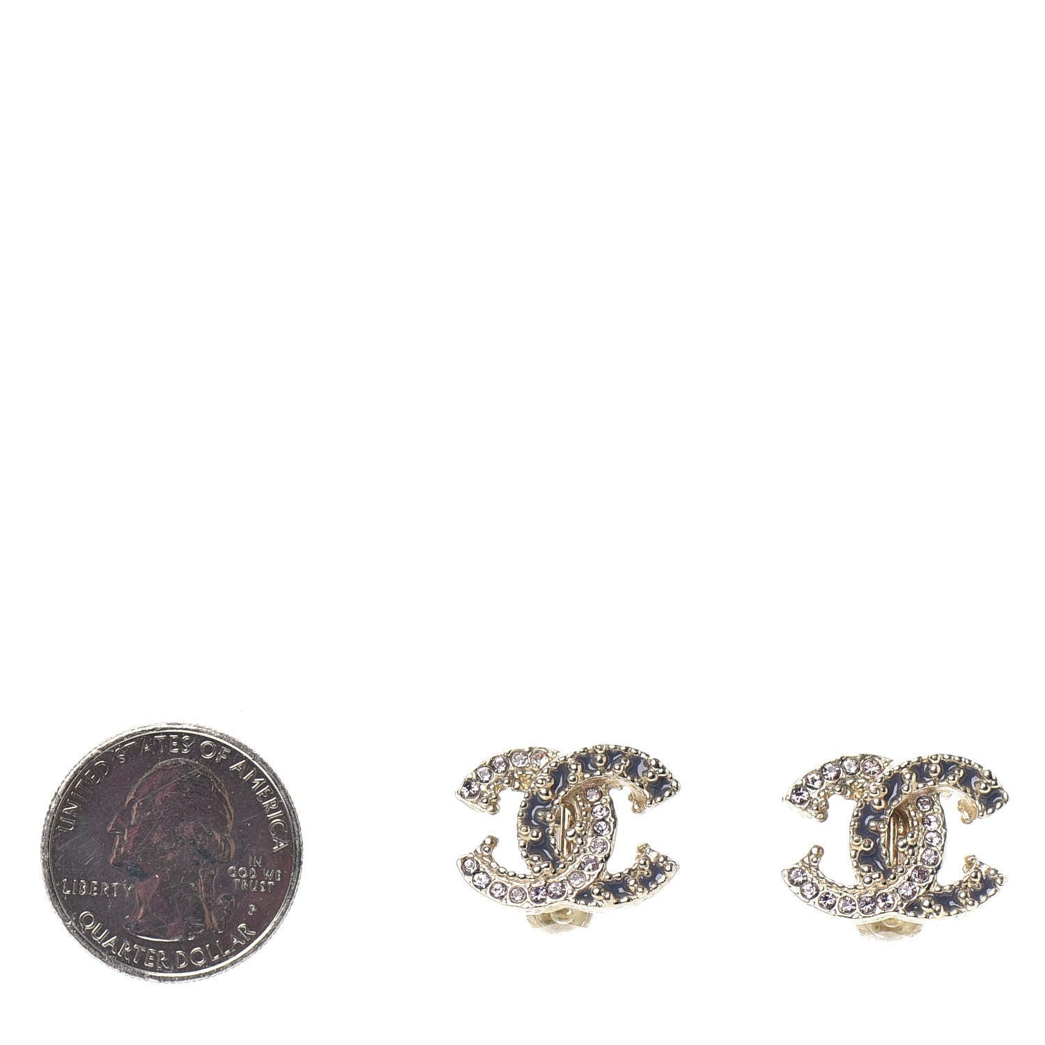 Chanel Crystal Enamel CC Clip On Earrings Light Grey Gold 2 of 4