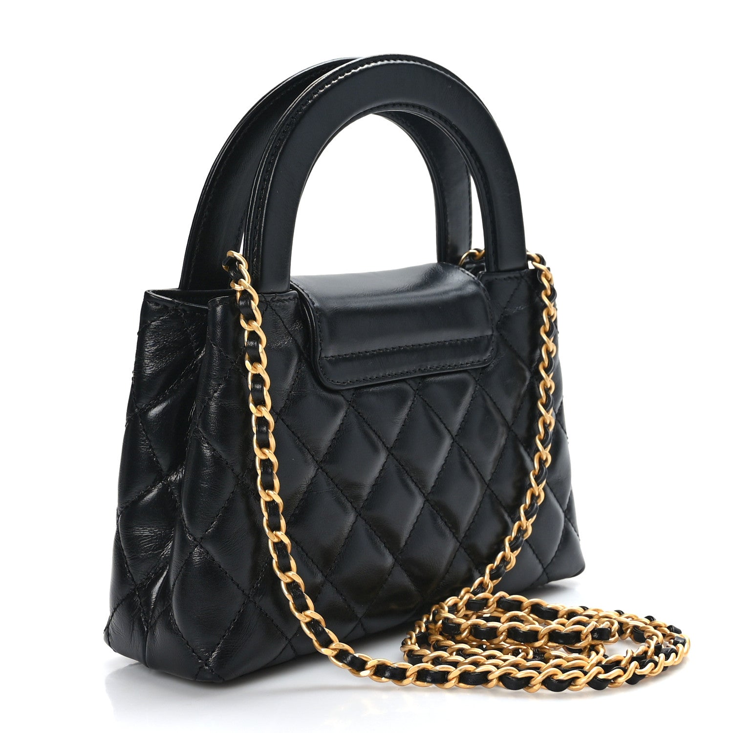 Chanel Shiny Aged Calfskin Quilted Nano Kelly Shopper Black 3 of 9