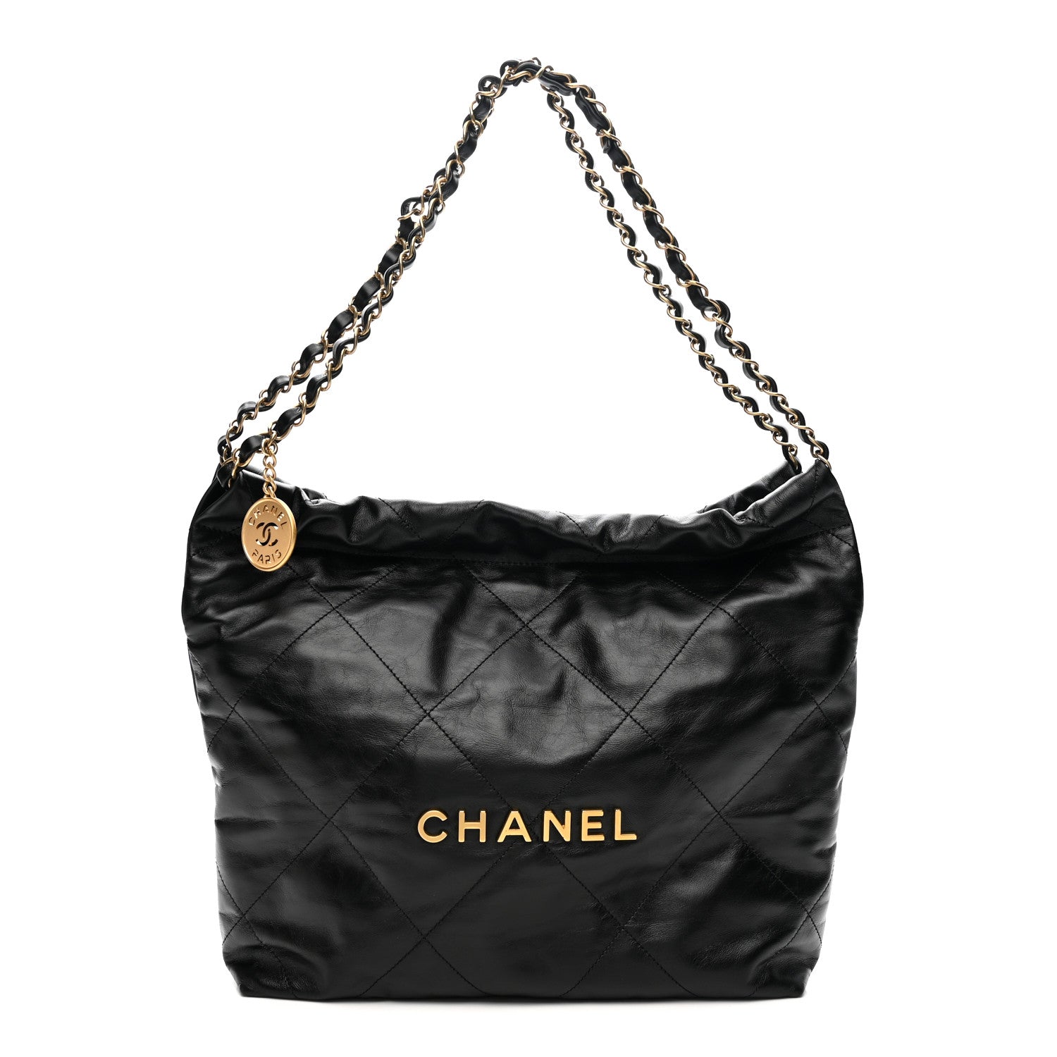 シャネル シルク Chanel Shiny Calfskin Quilted Small Chanel 22 Black 1842662