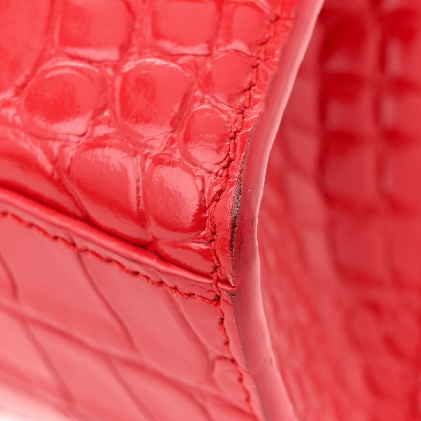 Shiny Calfskin Tonal B Crocodile Embossed Hourglass Top Handle Bag XS Bright Red