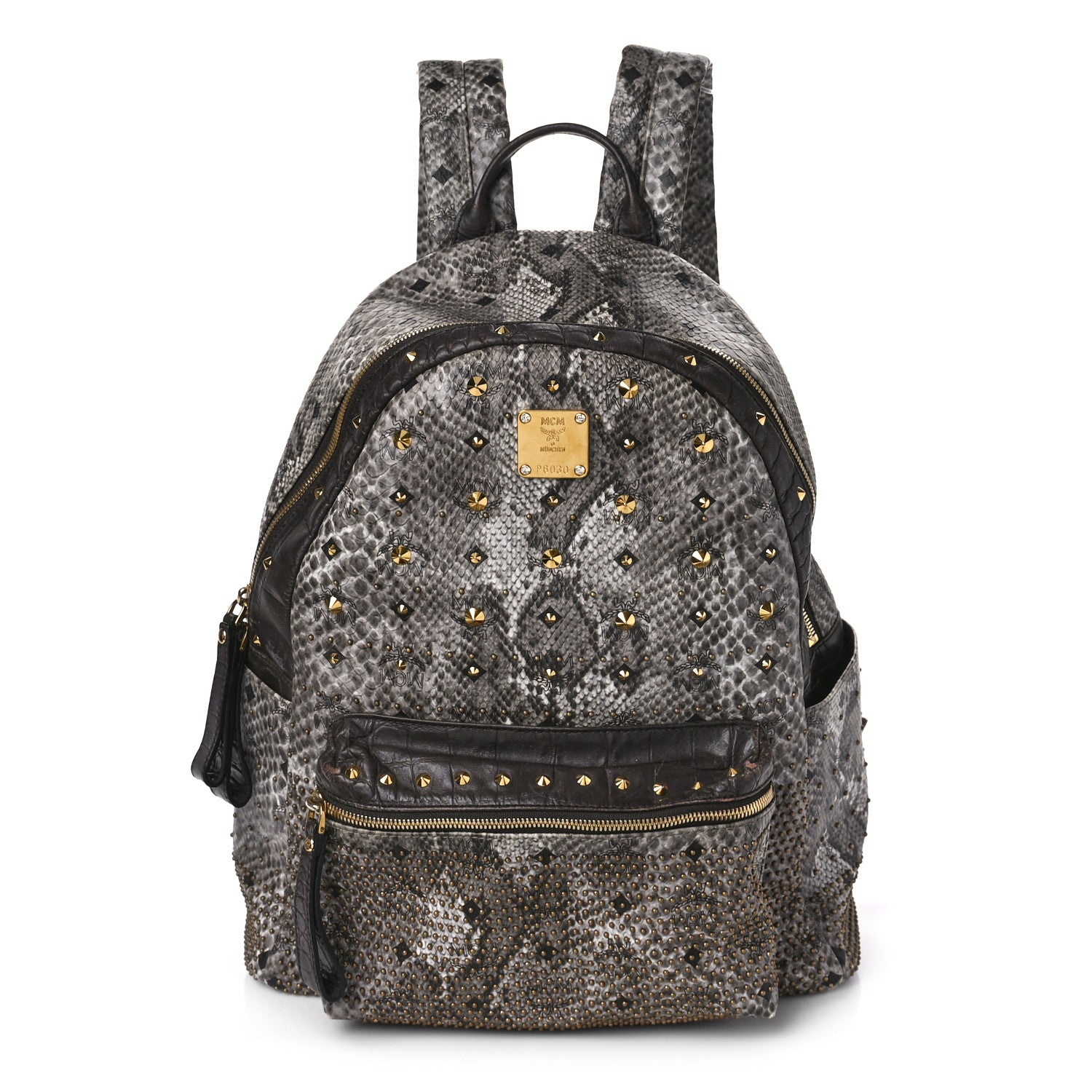 MCM Snakeskin Medium Studded Backpack Black Multicolor 1234957