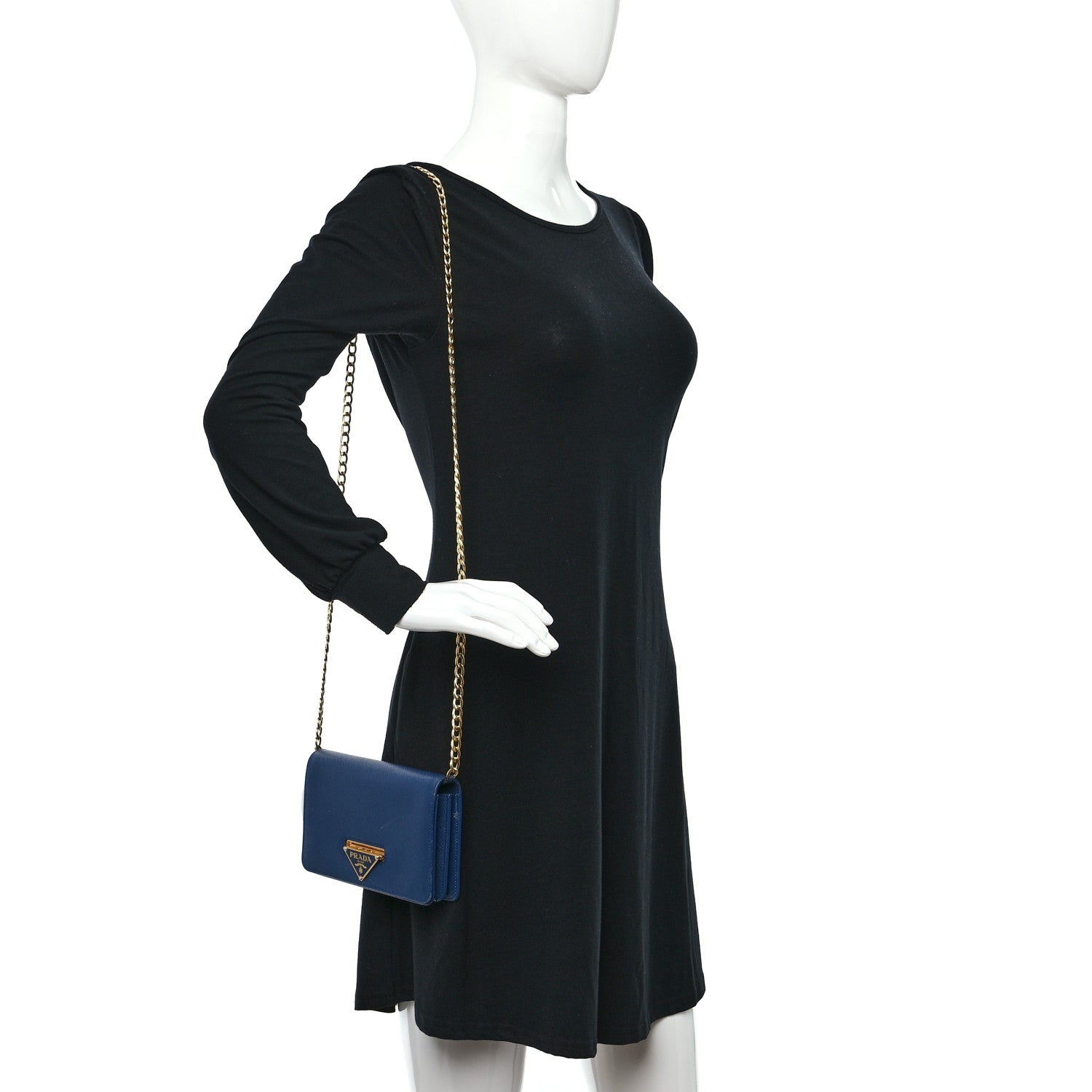 Prada Saffiano Lux Chain Wallet Bluette 3 of 9