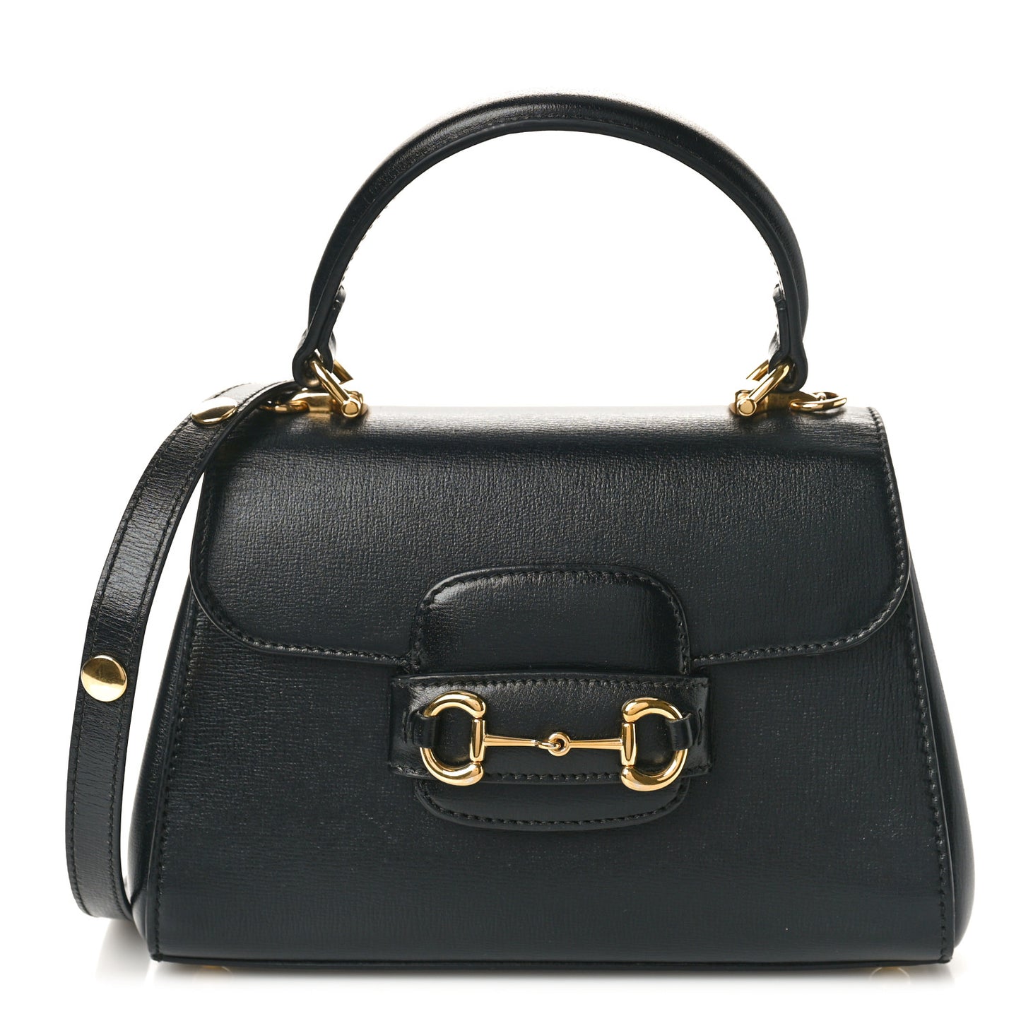 Glazed Textured Calfskin Mini Horsebit 1955 Top Handle Flap Bag Black