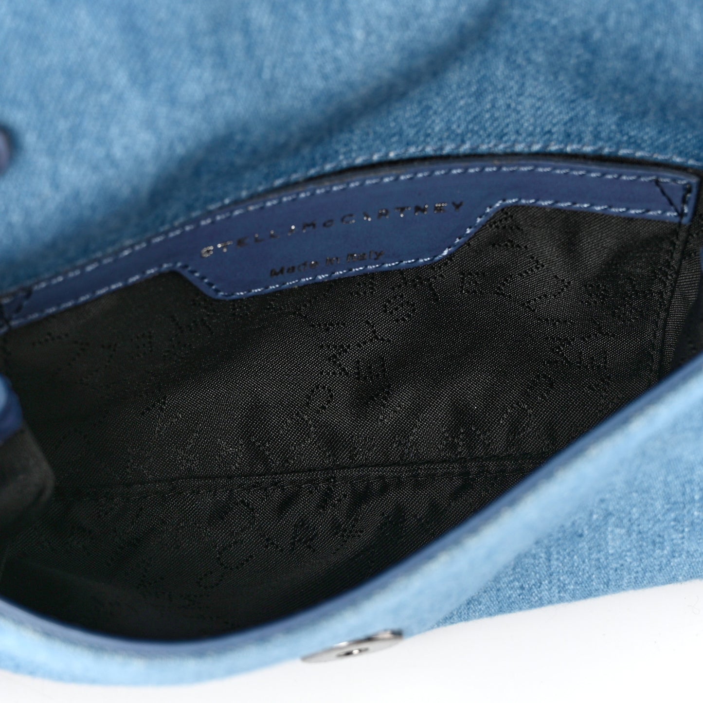 Eco Denim Embroidered Zigarette Falabella Crossbody Blue