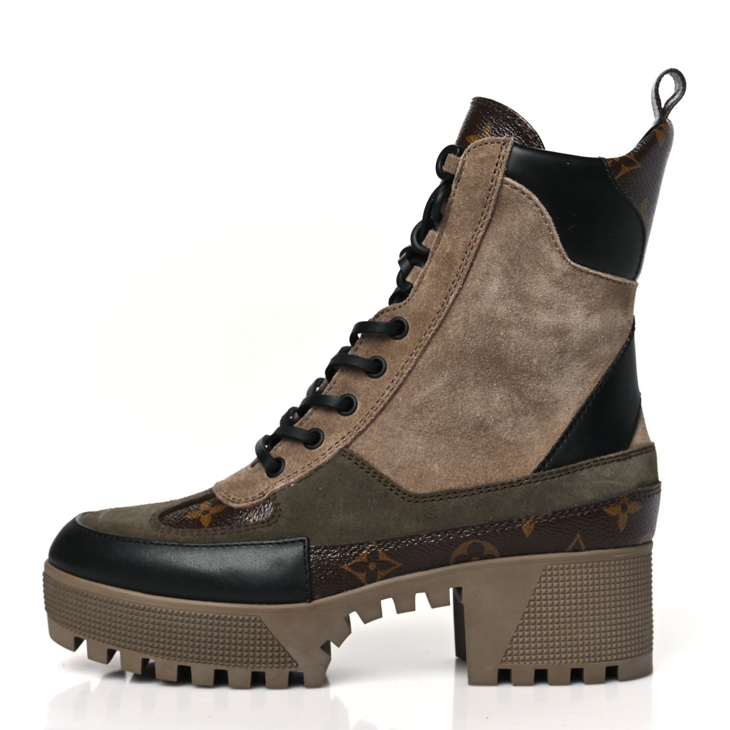 Suede Calfskin Monogram Laureate Platform Desert Boots Taupe