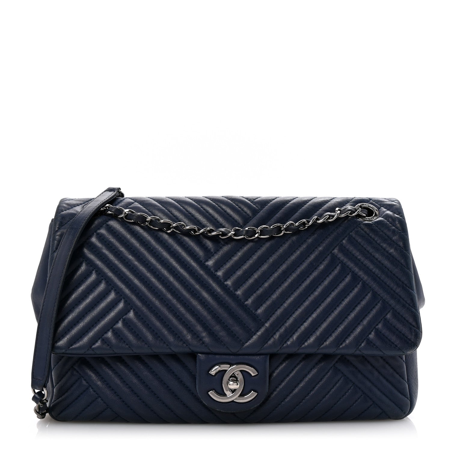 CHANEL ネイビー キルティング バッグ Chanel Lambskin Quilted Large CC Crossing Flap Navy 1654519