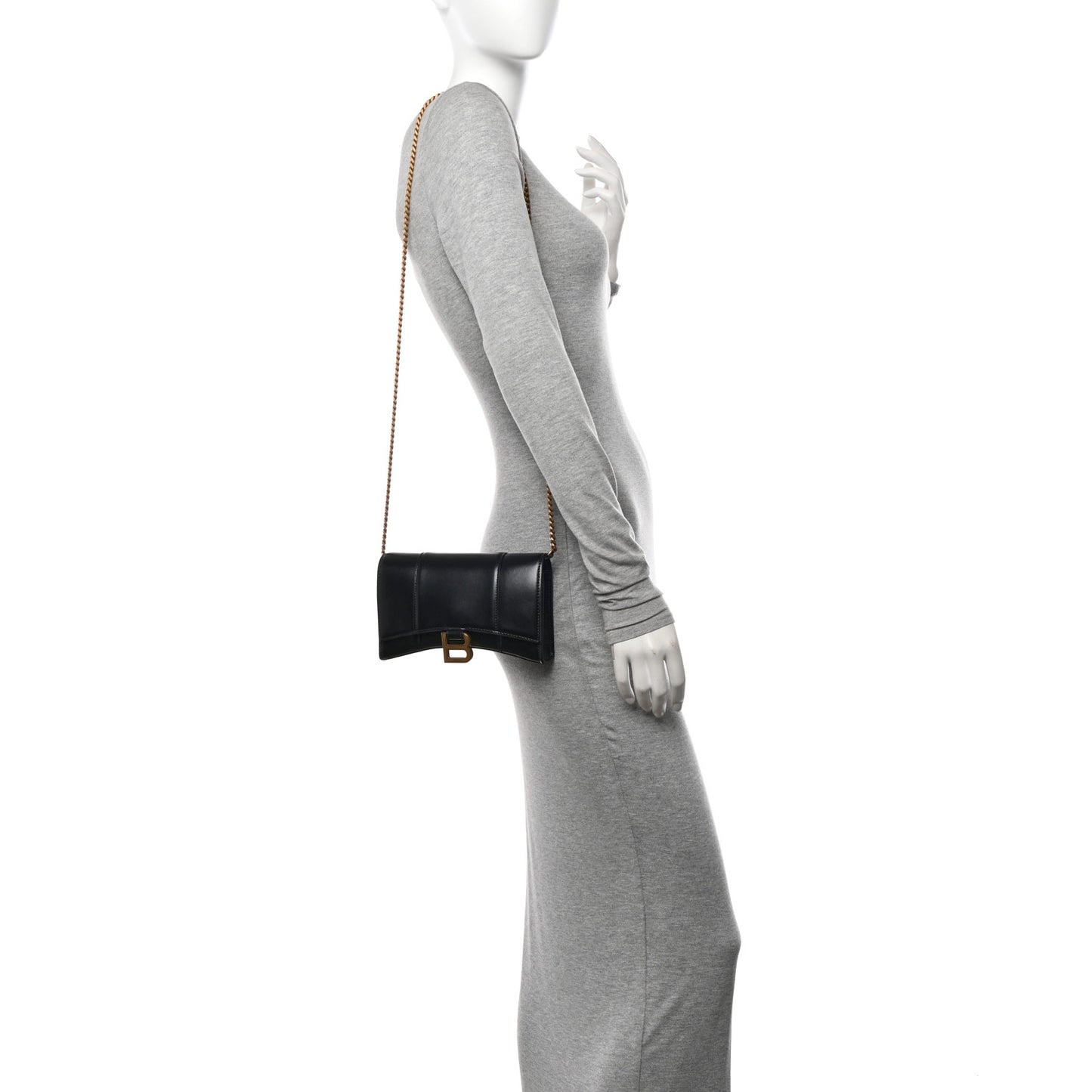 Shiny Box Calfskin Hourglass Chain Bag Black