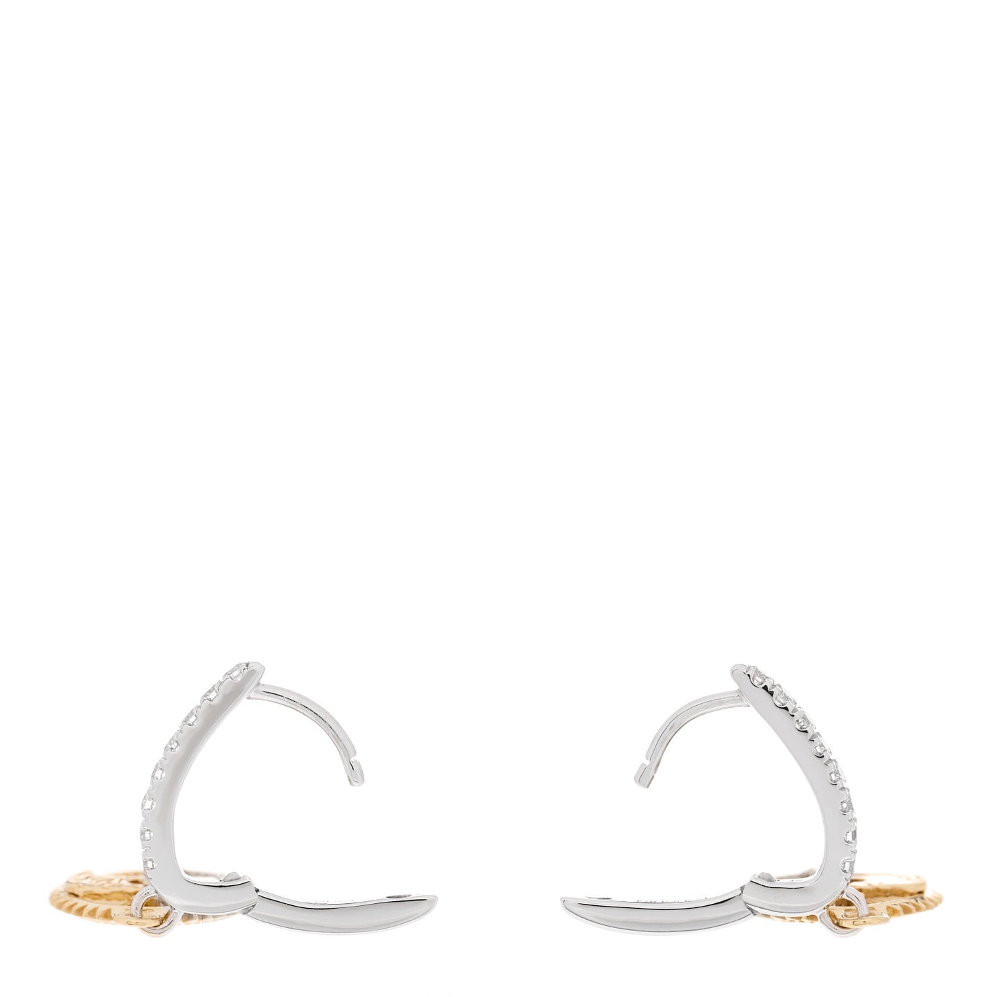 18K Yellow White Gold Diamond Strength Miniature Medallion Earrings