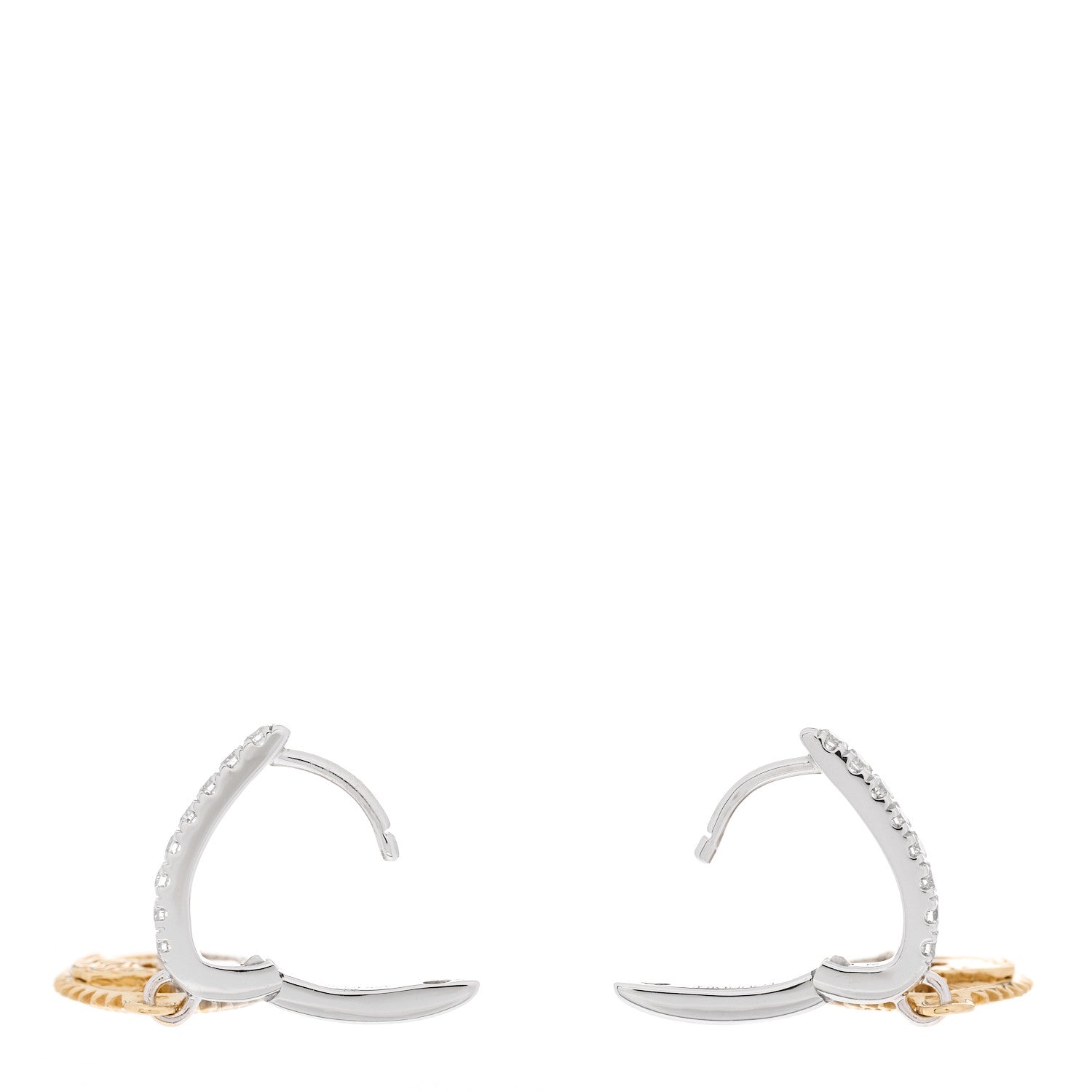 Foundrae 18K Yellow White Gold Diamond Strength Miniature Medallion Earrings 3 of 6