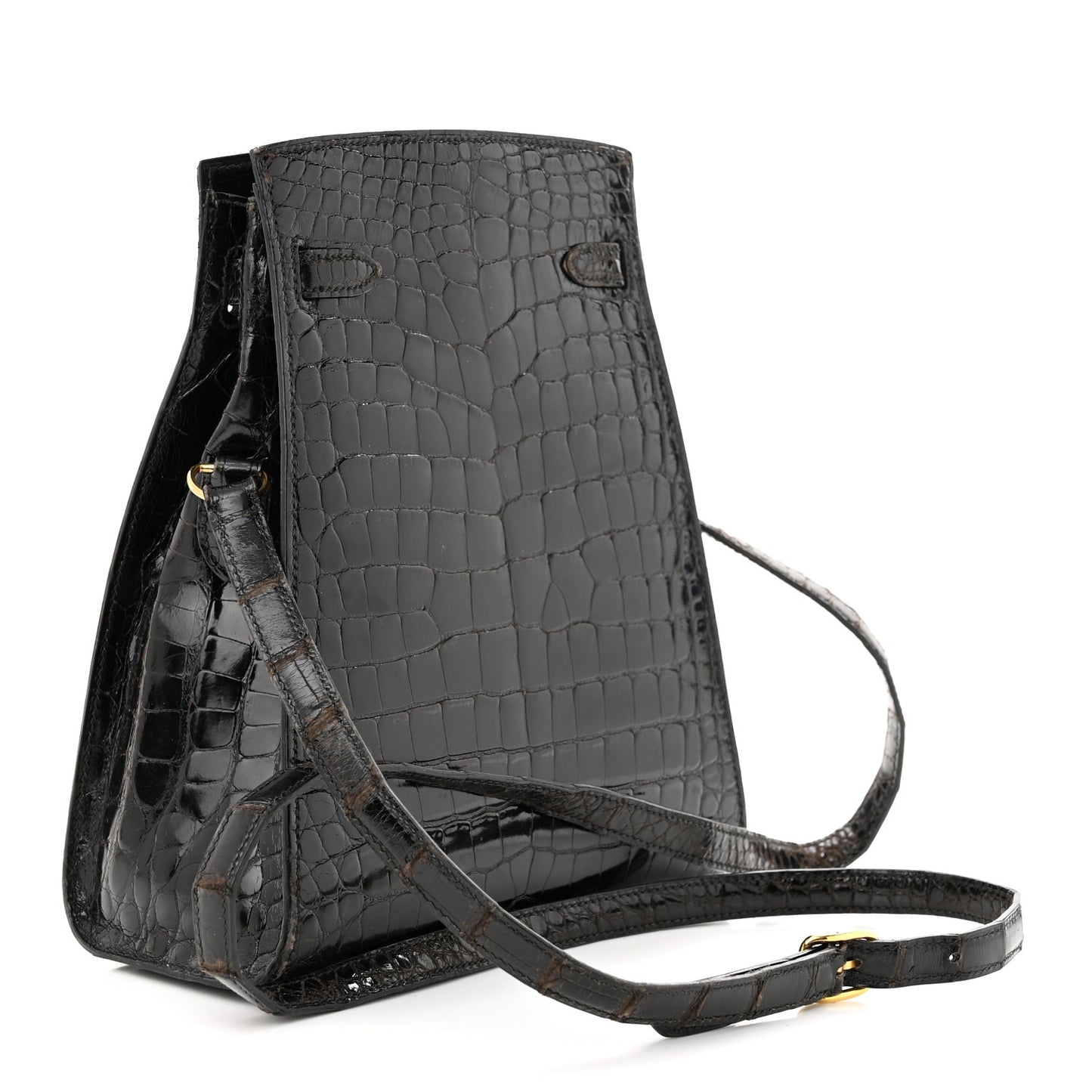 Shiny Alligator Kelly Sport PM Bag Black