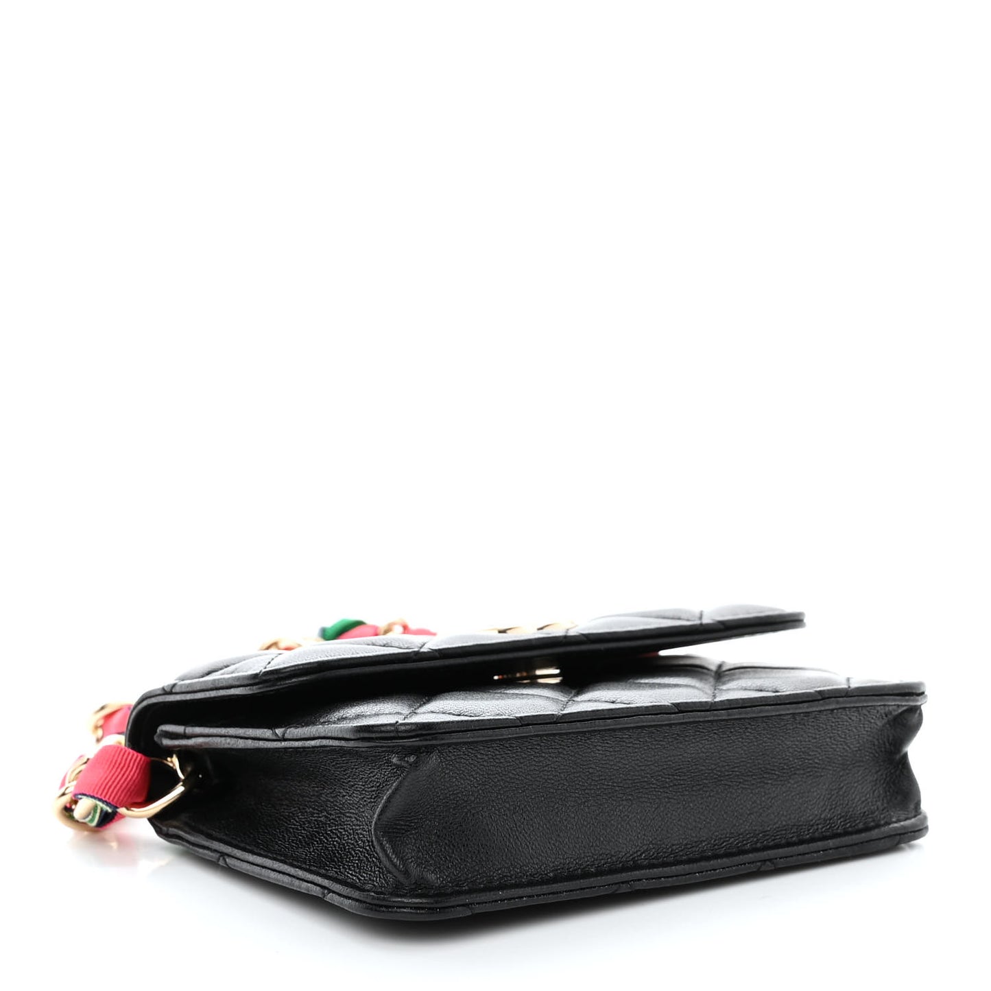 Shiny Lambskin Ribbon Quilted Flap Belt Bag Black