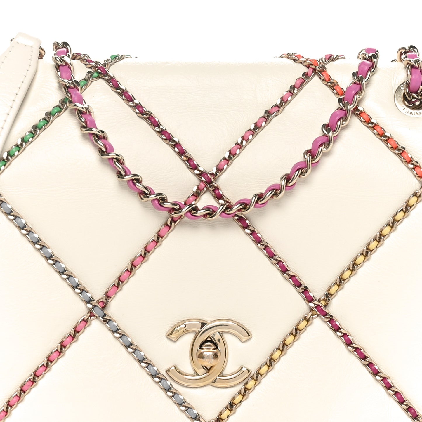 Lambskin Small Entwined Chain Flap White Multicolor