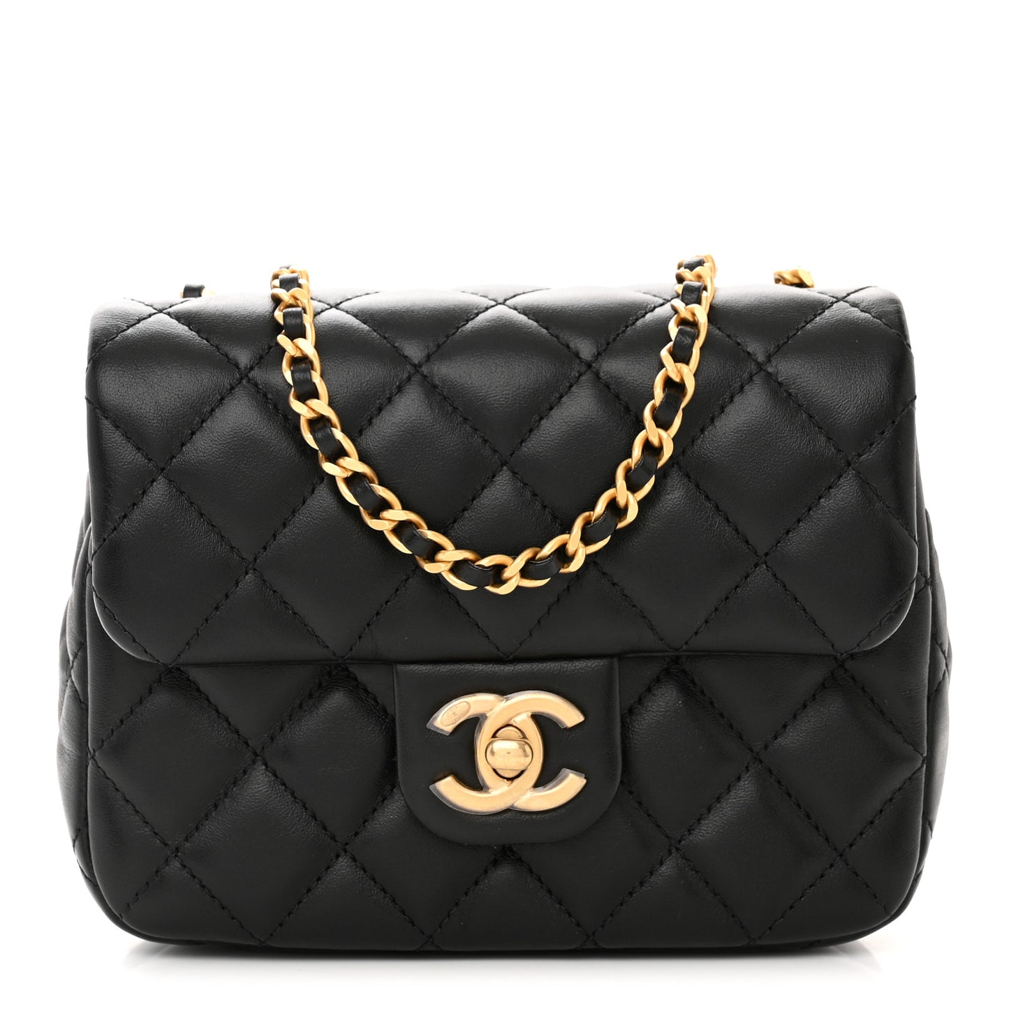 Lambskin Enamel Quilted Mini Coco Hearts Square Flap Black