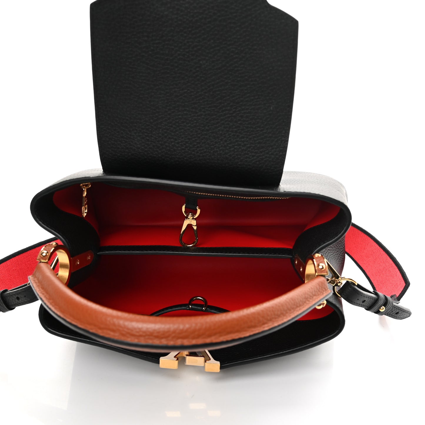 Taurillon Embroidered Strap Capucines MM Black