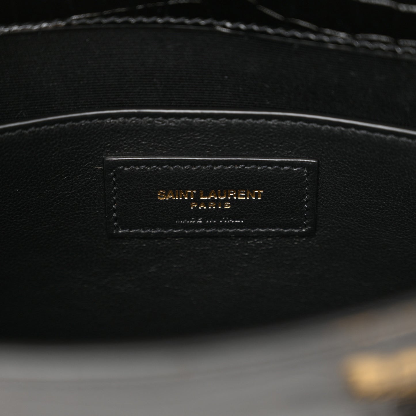 Shiny Calfskin Crocodile Embossed Small Manhattan Baguette Black