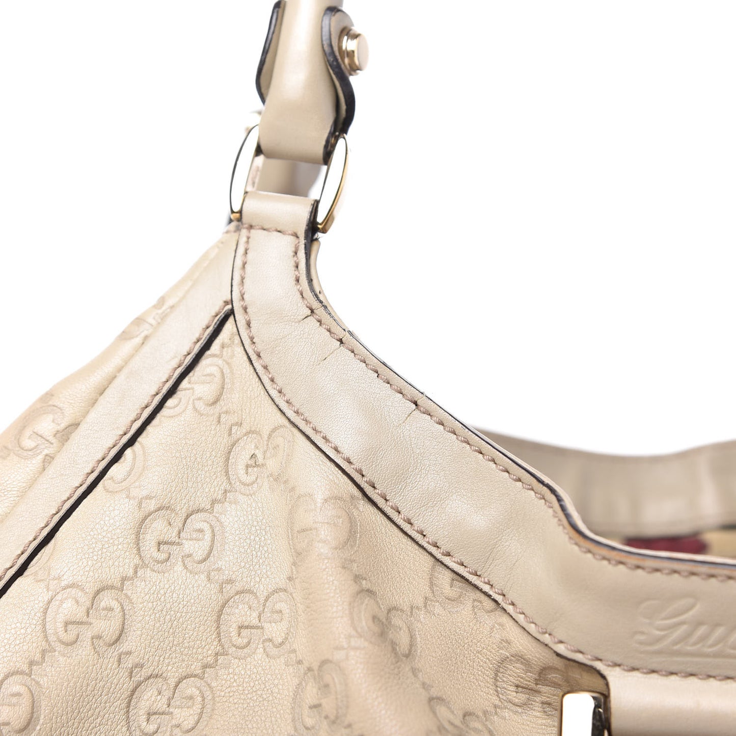 Guccissima Large D Gold Ring Shoulder Bag Off White
