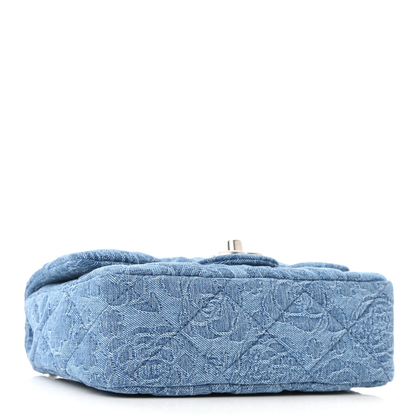Denim Quilted Camellia Sweetheart Mini Flap Blue