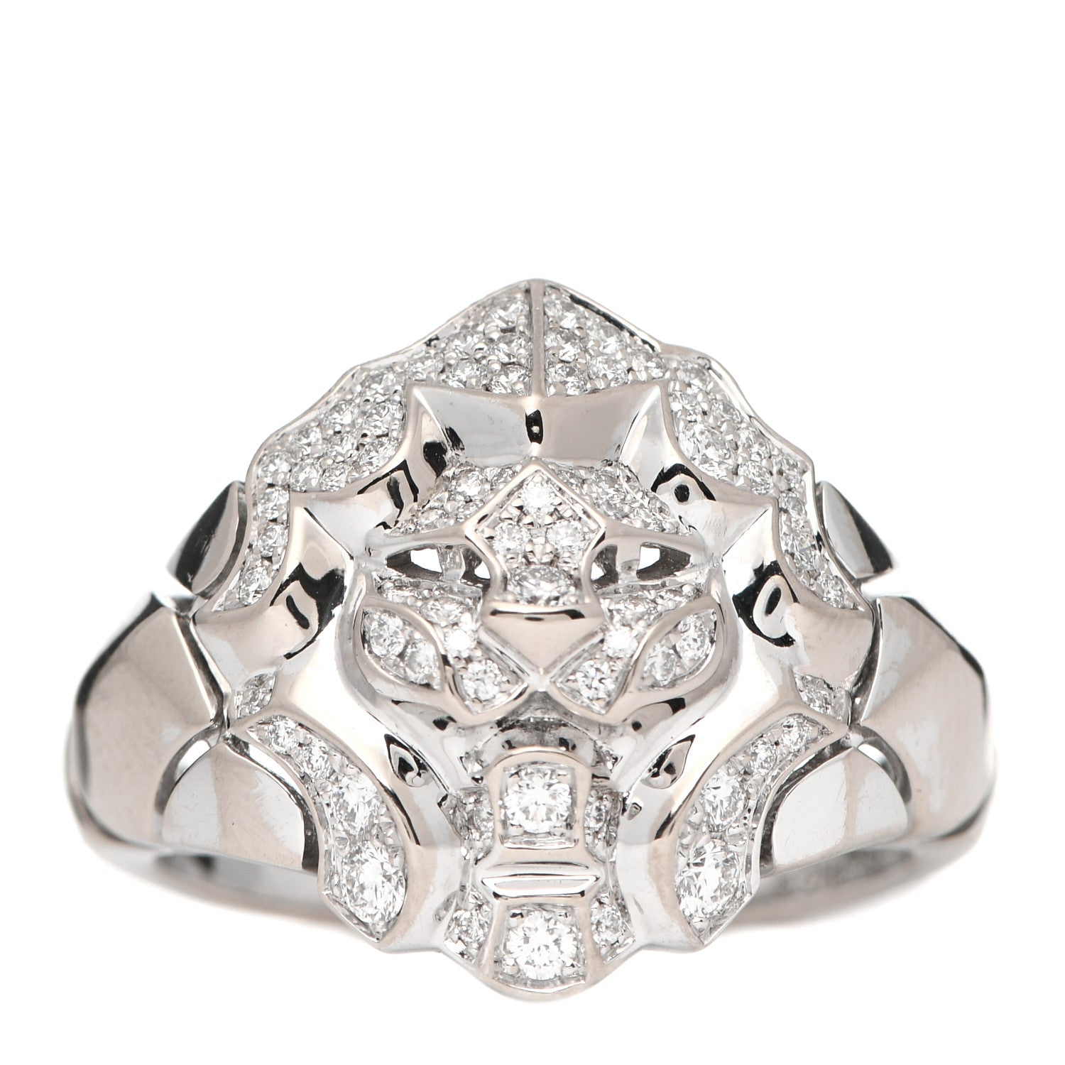 Chanel 18K White Gold Diamond Sous Le Signe Du Lion Ring 54 7