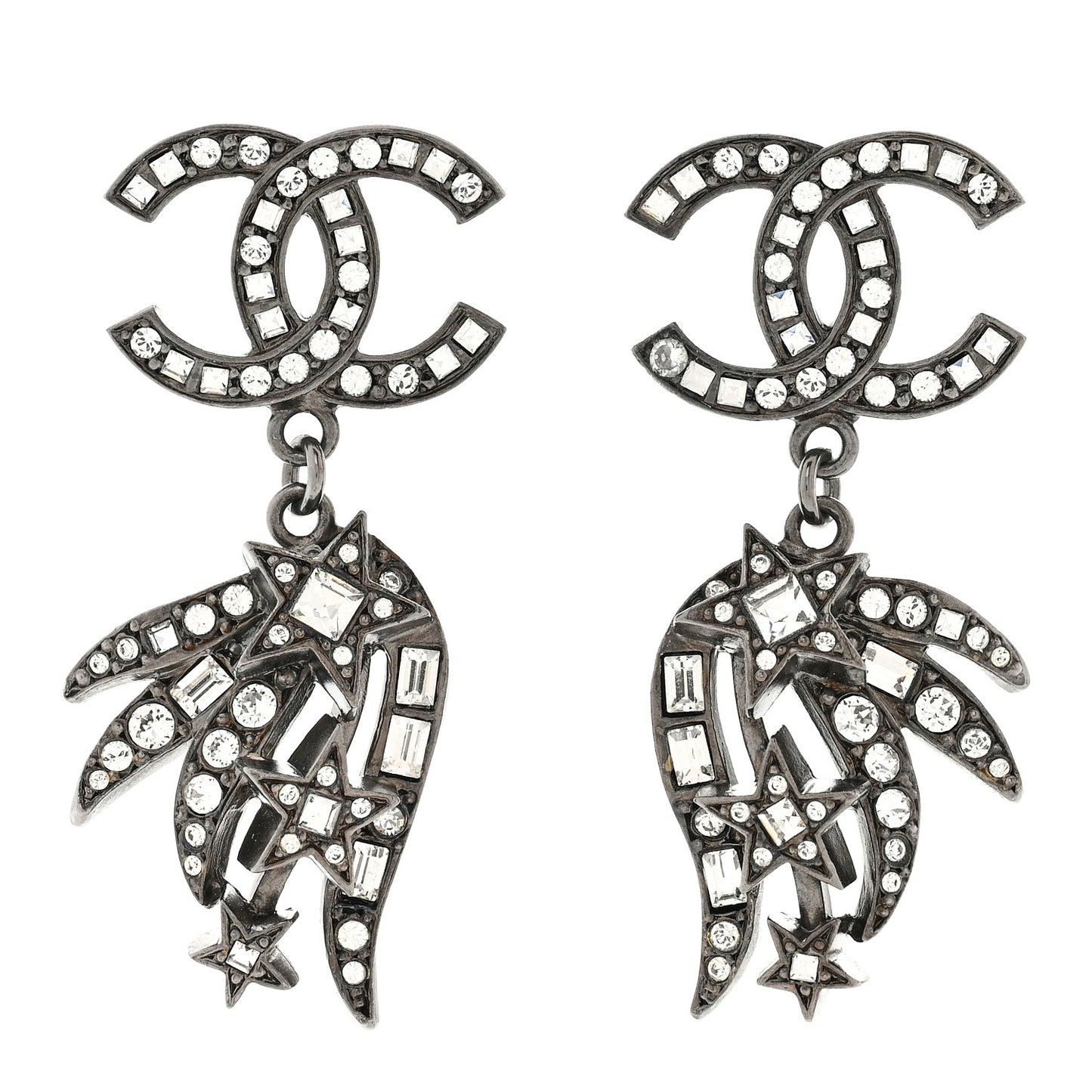 Ruthenium Crystal Baguette CC Wing Star Earrings