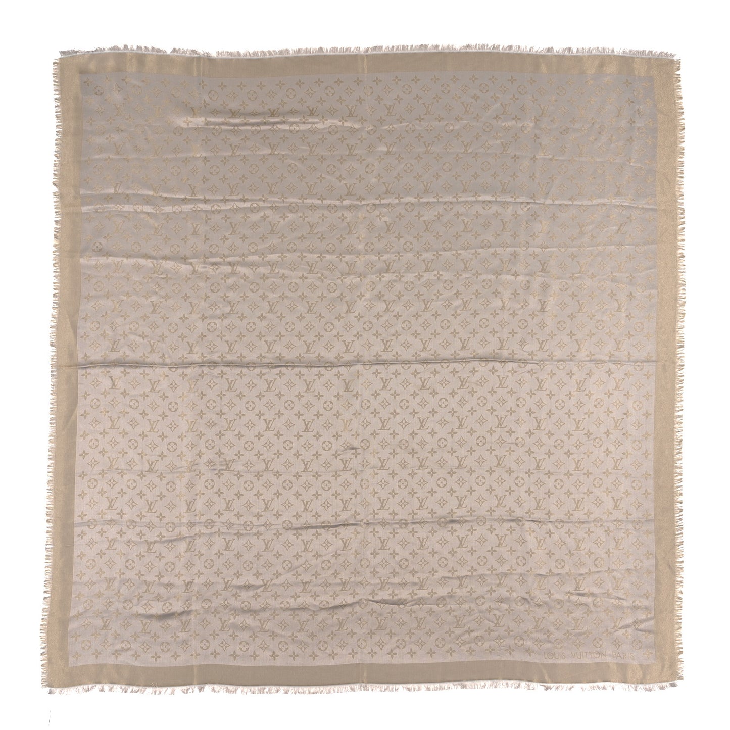 LOUIS VUITTON Silk Lurex Wool Monogram Shine Shawl Greige