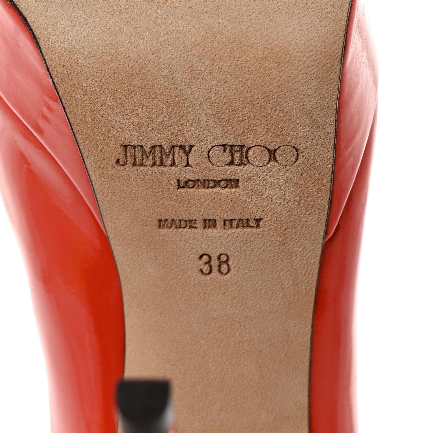 Jimmy Choo Patent Calfskin Crown 120 Peep Toe Platform Pumps 38 Tangerine 7 of 8