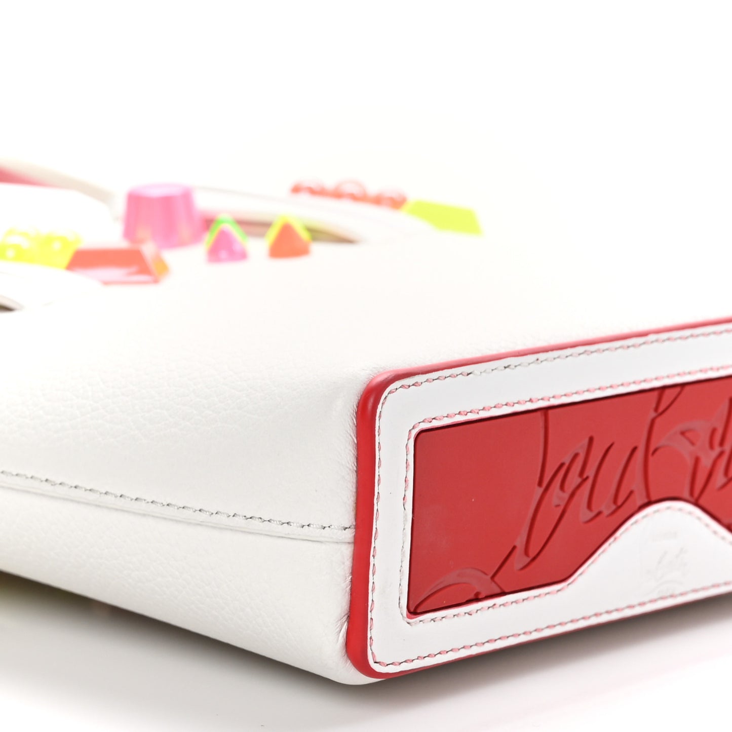 CHRISTIAN LOUBOUTIN Calfskin Empire Spike Studded Mini North South Cabata Tote White Multicolor