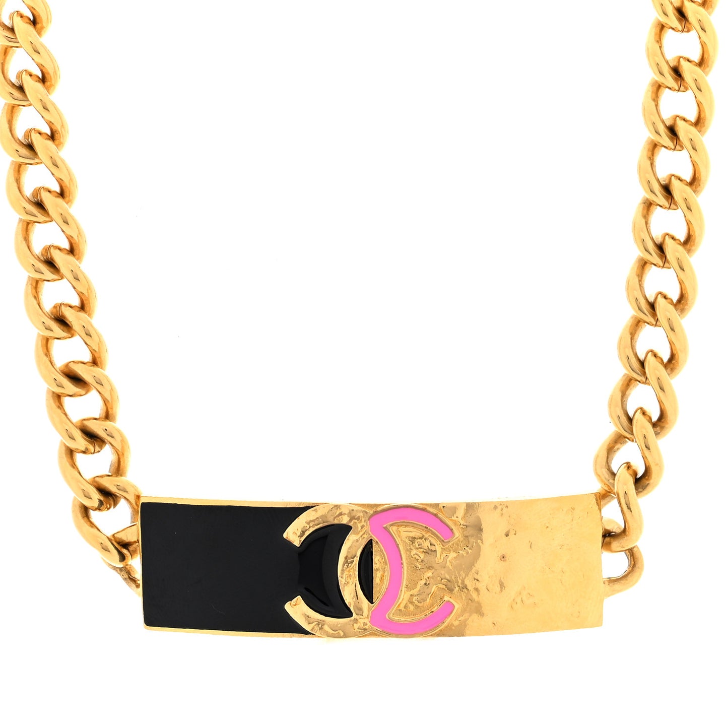 Metal Enamel CC ID Choker Necklace Gold Black Pink