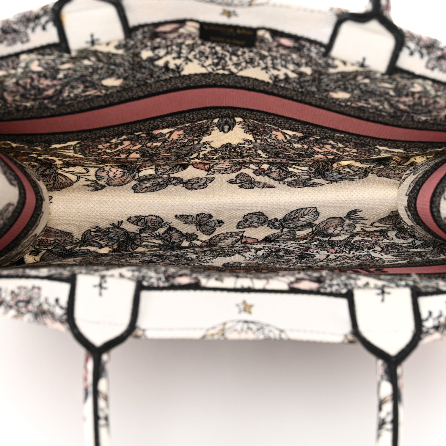 Christian Dior Canvas Embroidered Large Butterfly Around The World Book Tote White Pastel Pink 5 of 11