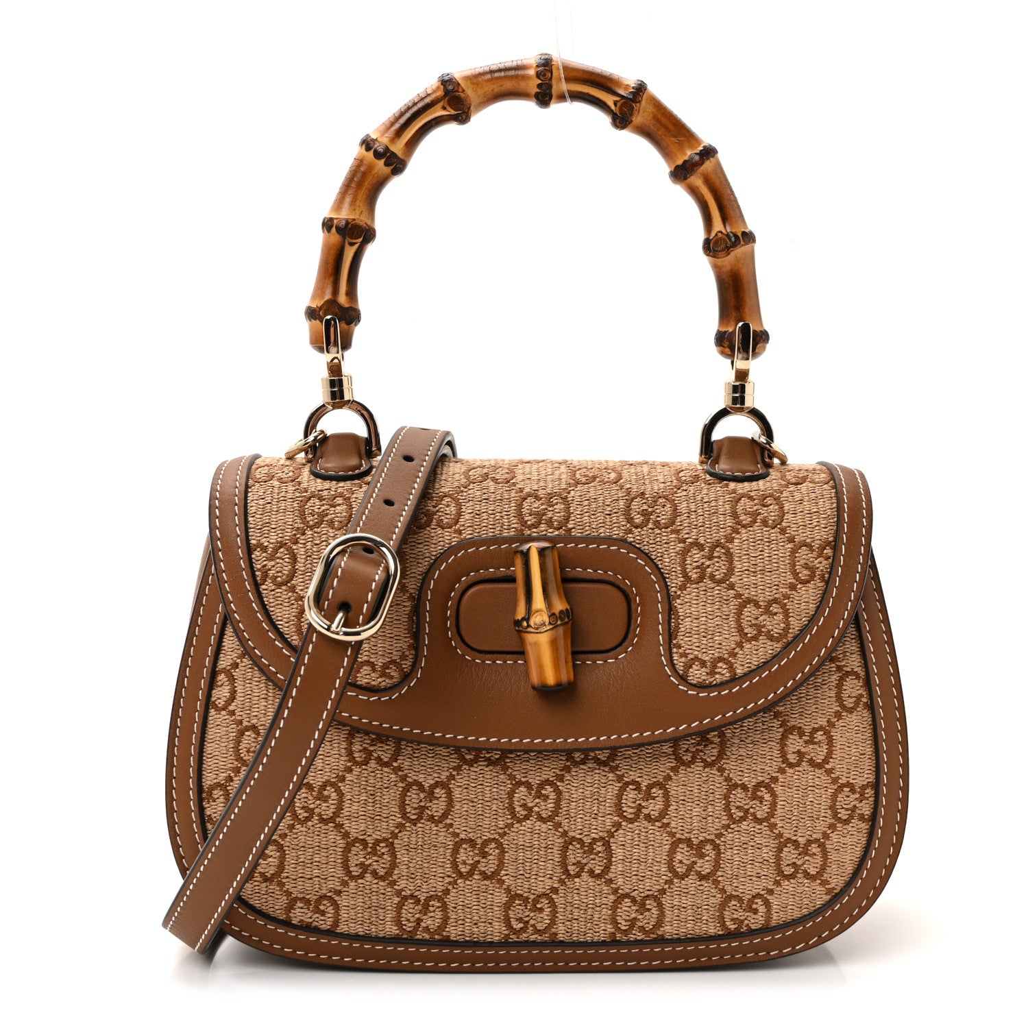 Gucci Raffia GG Supreme Monogram Calfskin Small Bamboo 1947 Top