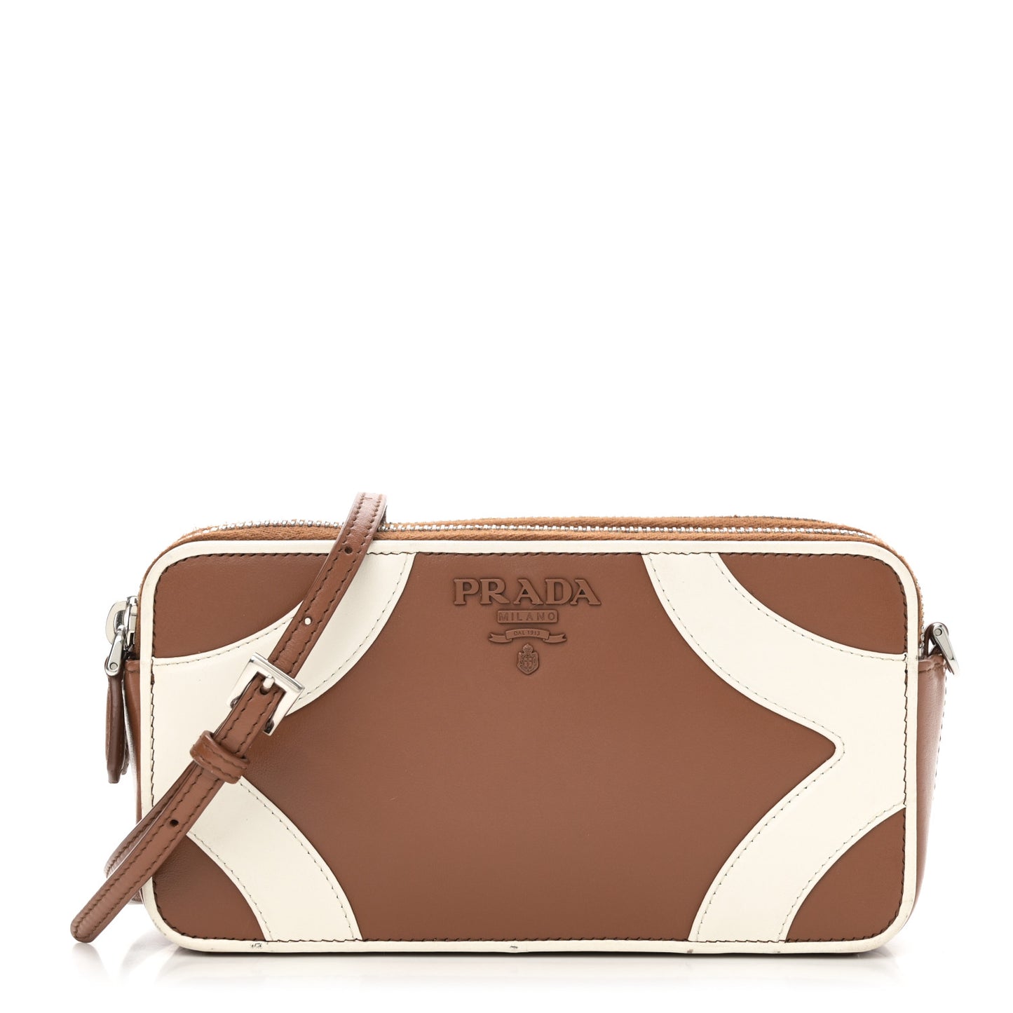Soft Calfskin Mini Double Zip Crossbody Bag Cognac White