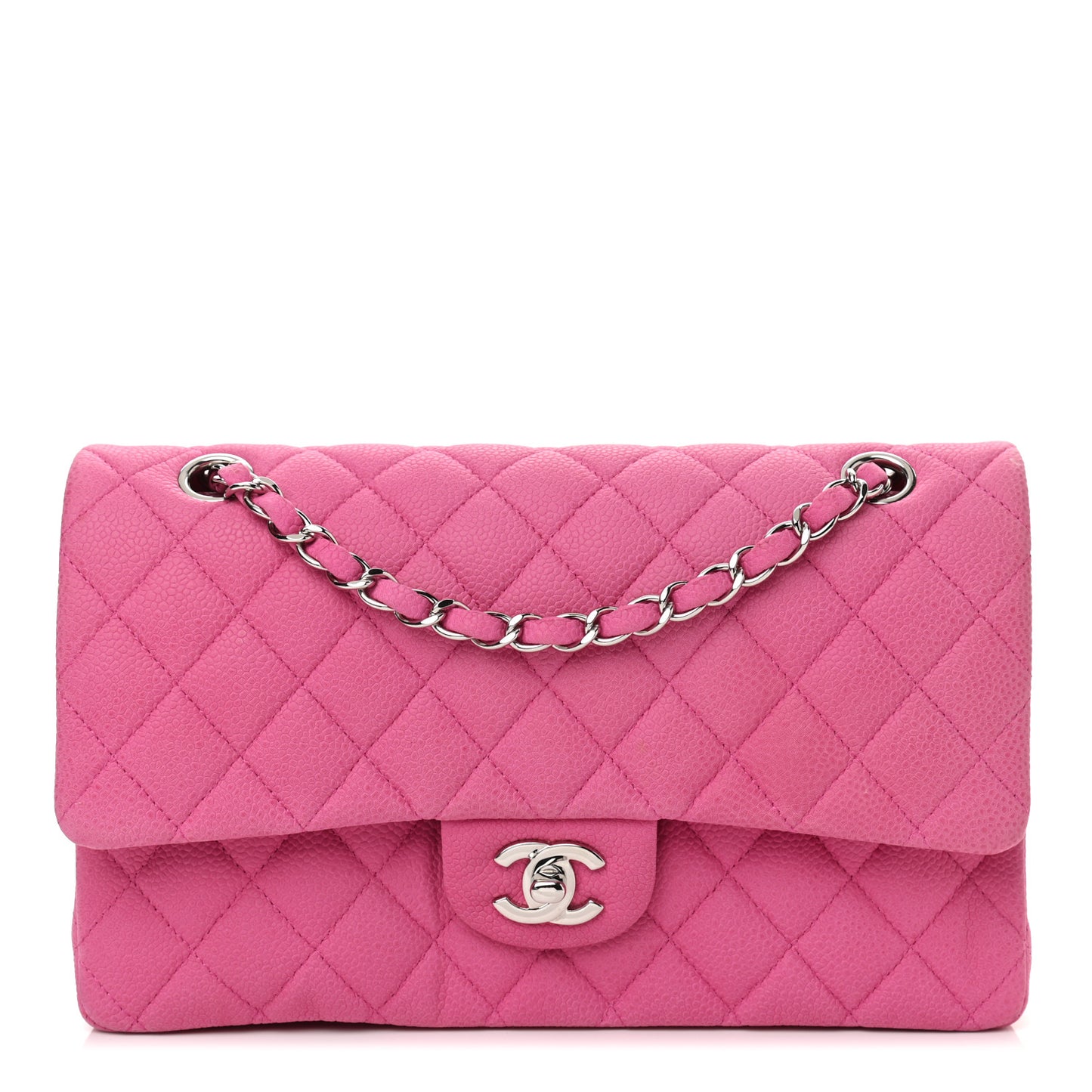 Iridescent Caviar Quilted Medium Double Flap Pink