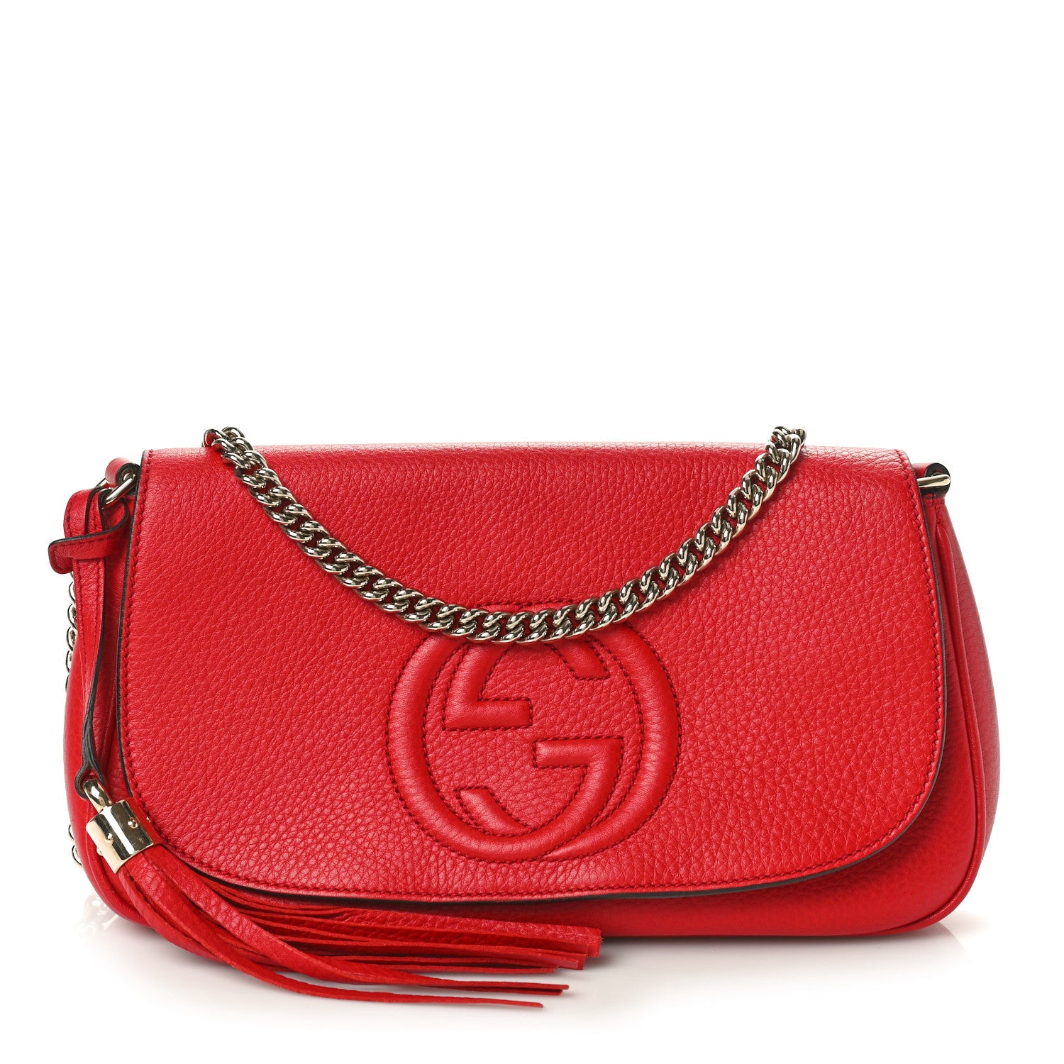 Gucci Pebbled Calfskin Medium Soho Flap Crossbody Vibrant Red 1 of 10