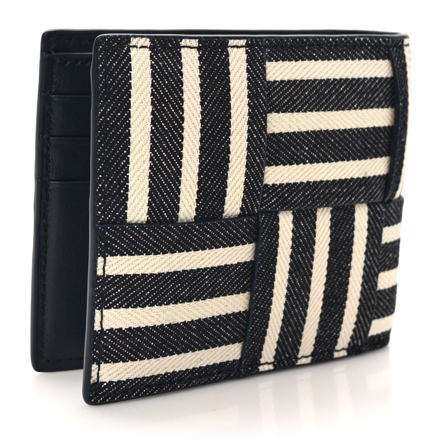 Bottega Veneta Hickory Denim Maxi Intrecciato Bi-Fold Wallet Navy White 3 of 6