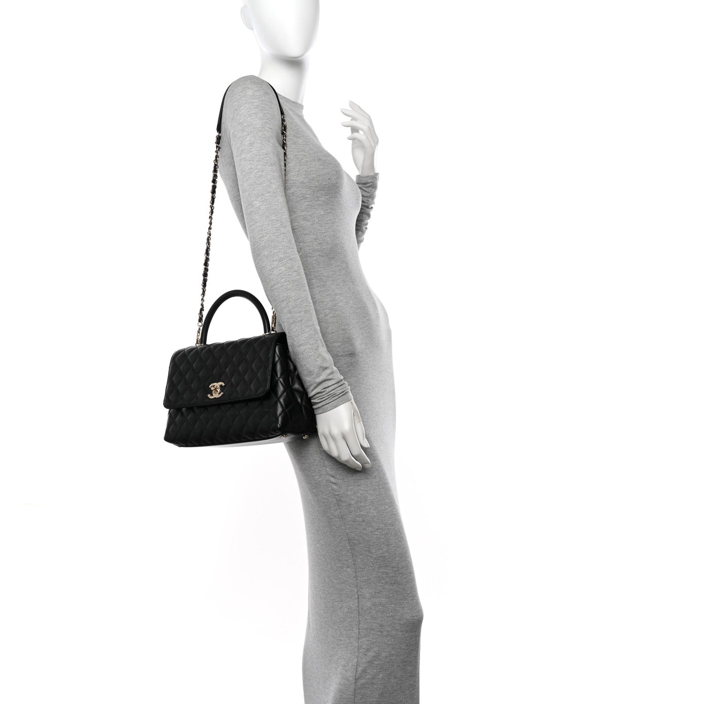 Caviar Quilted Small Coco Handle Flap Black