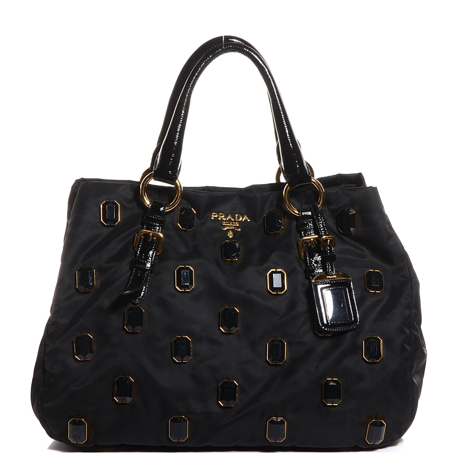 Prada Tessuto Nylon Pietre Jeweled Tote Nero Black 97314