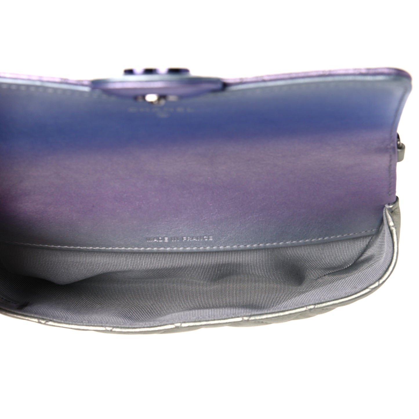 Gradient Metallic Calfskin Quilted Glasses Case With Chain Silver Blue Yellow Purple