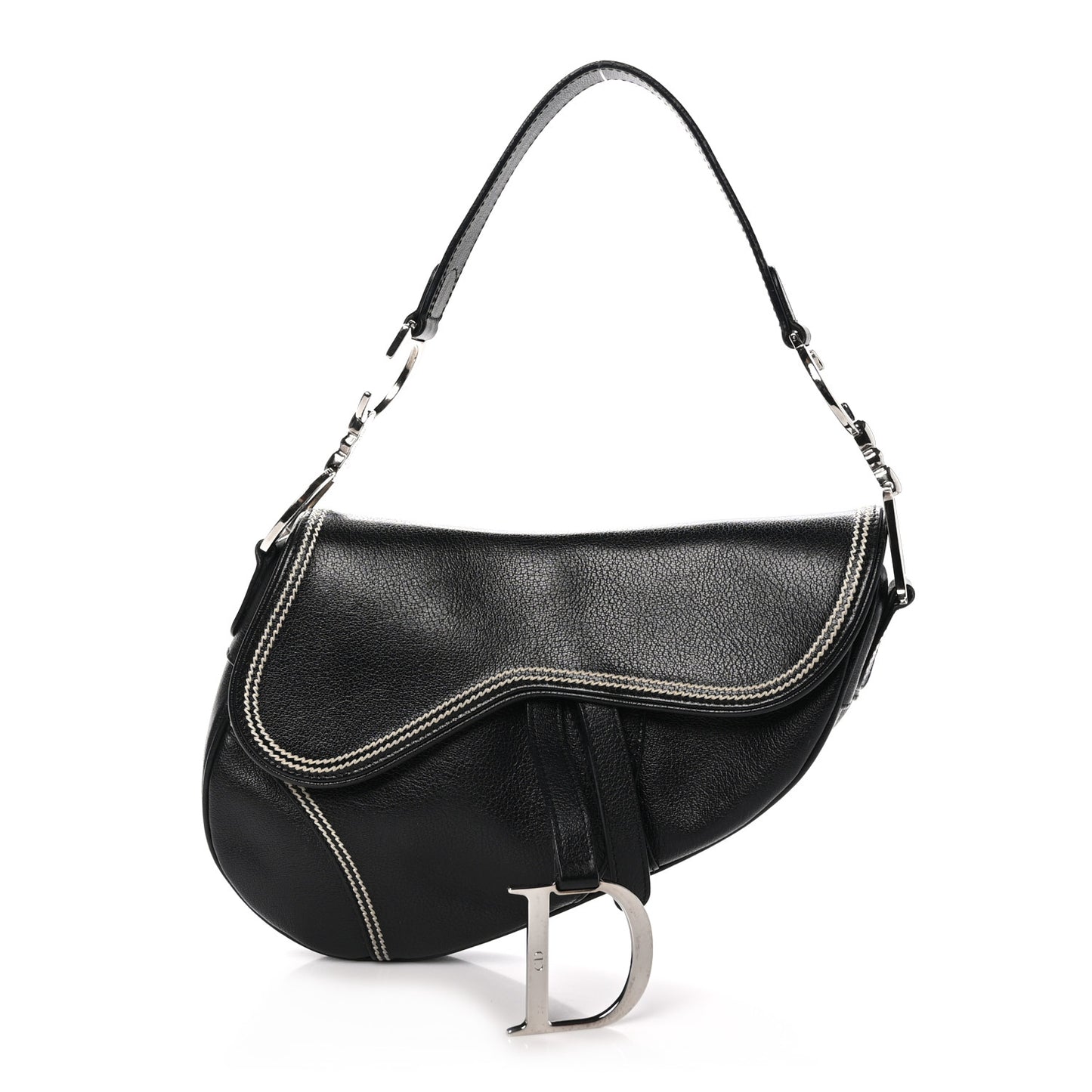 Shiny Goatskin Saddle Bag Black