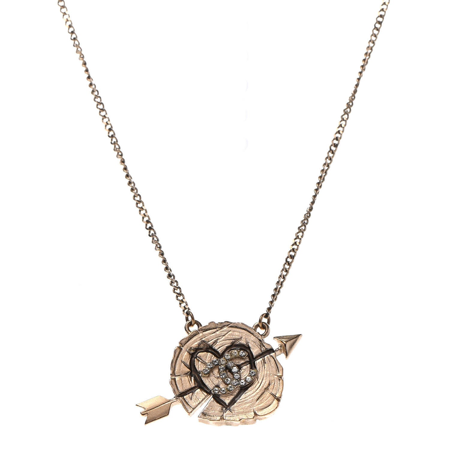 Chanel Crystal Heart Arrow Short Necklace Gold 1 of 5