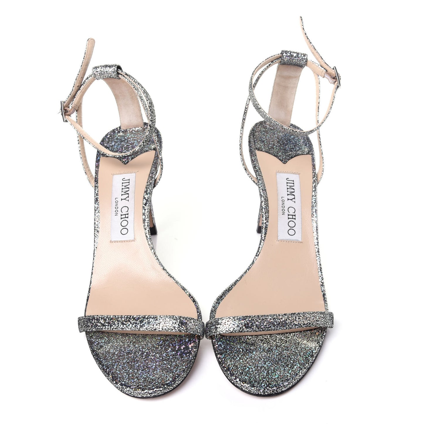 Metallic Calfskin Minny 85 Ankle Strap Sandals 38.5 Silver