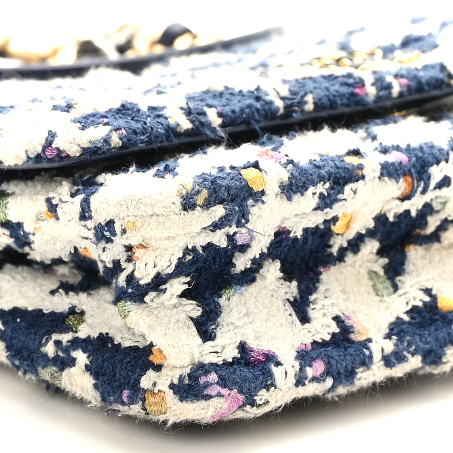 Tweed Quilted Chanel 19 Wallet On Chain WOC Ecru Navy Blue Multicolor