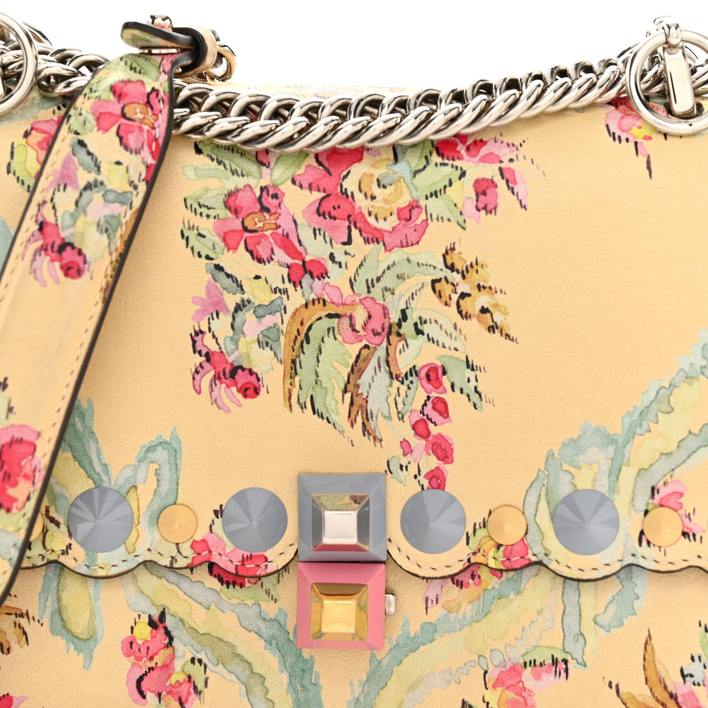 Vitello Marie Antoinette Print Rosebud Kan I Shoulder Bag Panna Multicolor