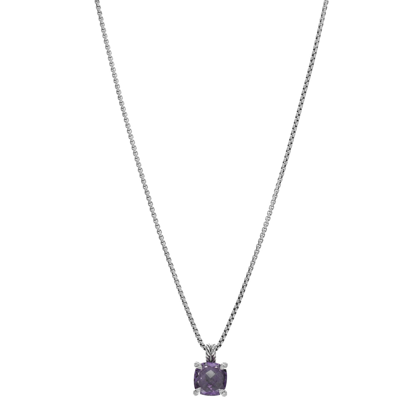 Sterling Silver Diamond Amethyst 11mm Chatelaine Pendant Necklace