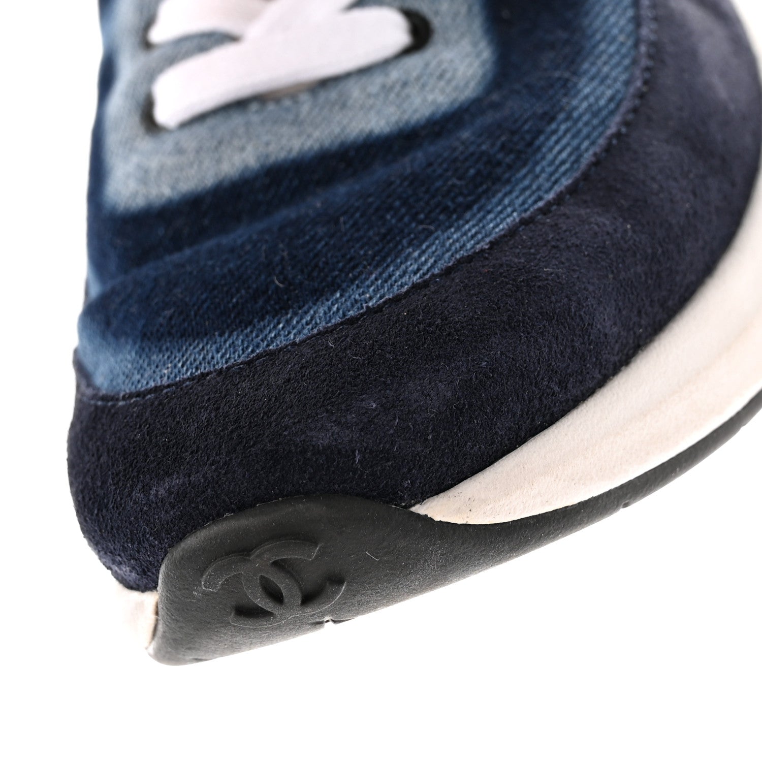 Chanel Denim Suede Calfskin Womens CC Sneakers 37 Dark Blue 10 of 12
