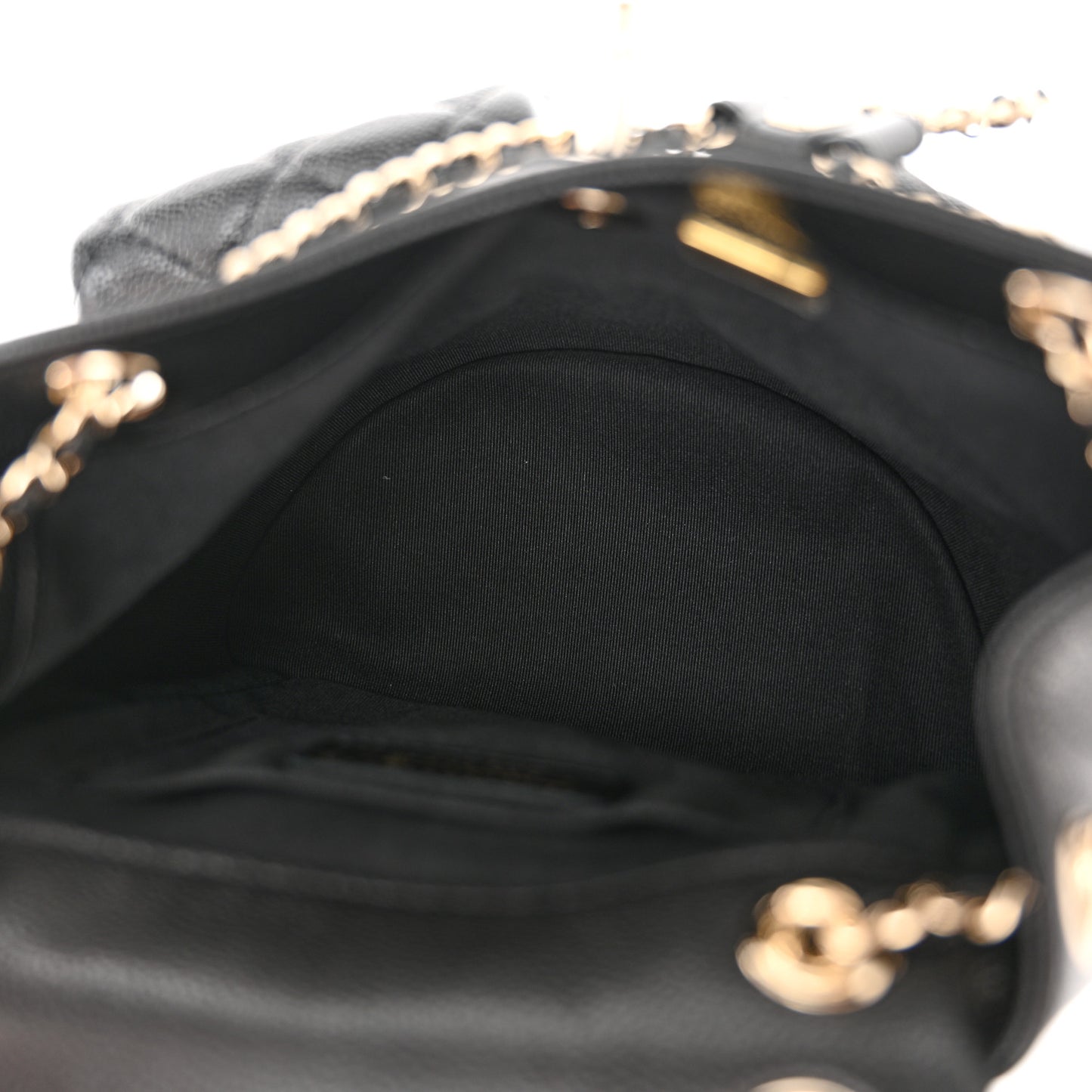 Shiny Caviar Quilted Medium Duma Pockets Drawstring Backpack Black