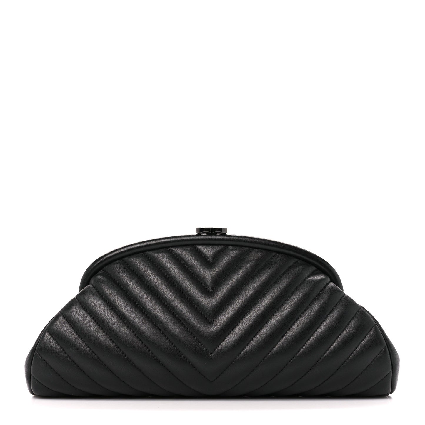 Lambskin Chevron Quilted Timeless Clutch Black